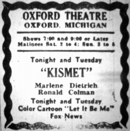 Oxford Theatre - Old Ad From 1944 (newer photo)